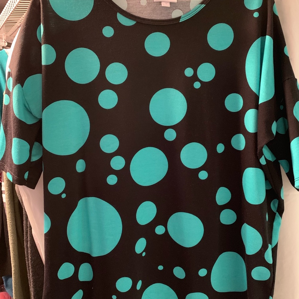 LuLaRoe Irma Teal Circles Small